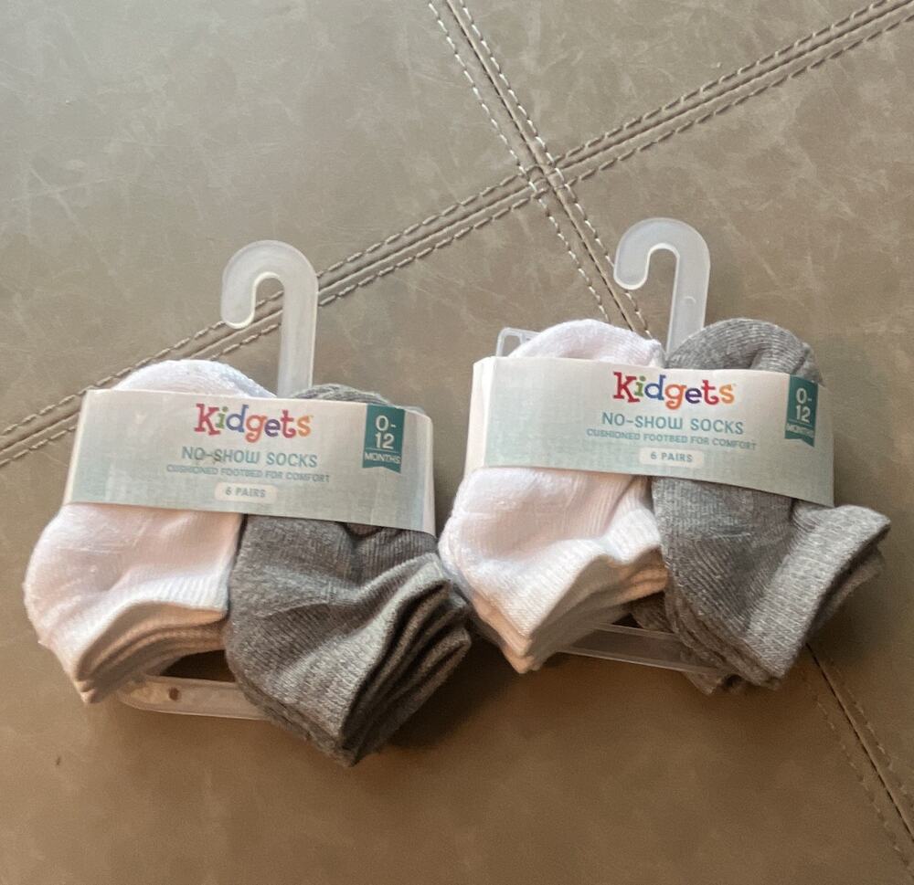 Kidgets No-Show Socks 6 Pairs Solid White/Gray Unisex Baby 0-12 Months